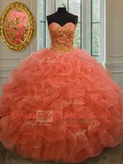 Amazing Sweetheart Sleeveless Lace Up Quinceanera Dresses Orange Red Organza