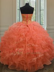 Amazing Sweetheart Sleeveless Lace Up Quinceanera Dresses Orange Red Organza