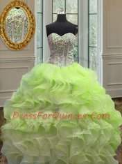 Exceptional Sweetheart Sleeveless Organza Quinceanera Dress Beading and Ruffles Lace Up