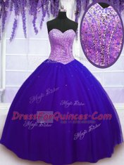 Custom Fit Blue Lace Up Sweetheart Beading Sweet 16 Quinceanera Dress Tulle Sleeveless
