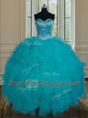 Luxurious Floor Length Ball Gowns Sleeveless Teal Sweet 16 Dresses Lace Up
