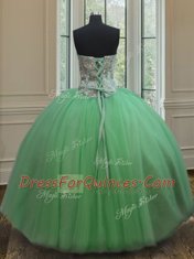 Decent Three Piece Tulle Sleeveless Floor Length Sweet 16 Dress and Beading