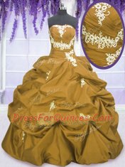 Dazzling Brown Strapless Lace Up Appliques and Pick Ups Quinceanera Gown Sleeveless