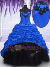 Colorful Royal Blue Lace Up Sweetheart Appliques and Pick Ups 15th Birthday Dress Taffeta Sleeveless Sweep Train