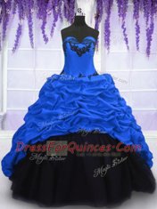 Colorful Royal Blue Lace Up Sweetheart Appliques and Pick Ups 15th Birthday Dress Taffeta Sleeveless Sweep Train