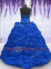 Colorful Royal Blue Lace Up Sweetheart Appliques and Pick Ups 15th Birthday Dress Taffeta Sleeveless Sweep Train