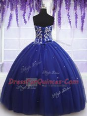 Lovely Royal Blue Tulle Lace Up Sweet 16 Dress Sleeveless Floor Length Beading