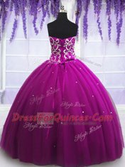 Customized Fuchsia Sweetheart Lace Up Beading 15 Quinceanera Dress Sleeveless