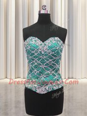 Captivating Three Piece Teal Tulle Lace Up Ball Gown Prom Dress Sleeveless Floor Length Beading and Sequins