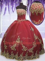 Sophisticated Coral Red Tulle Zipper Quinceanera Dresses Sleeveless Floor Length Appliques