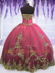 Charming Tulle Strapless Sleeveless Zipper Appliques Quinceanera Dress in Red