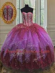 On Sale Tulle Sleeveless Floor Length Sweet 16 Dresses and Beading and Ruffles and Sequins