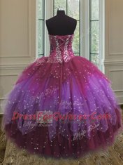 On Sale Tulle Sleeveless Floor Length Sweet 16 Dresses and Beading and Ruffles and Sequins