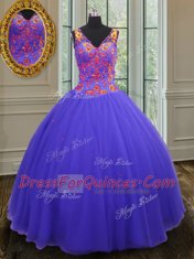 Exceptional Floor Length Blue Quinceanera Dresses Tulle Sleeveless Beading