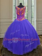 Exceptional Floor Length Blue Quinceanera Dresses Tulle Sleeveless Beading