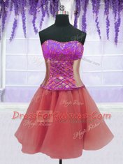 Luxurious Four Piece Sleeveless Floor Length Embroidery and Ruffles Lace Up Quince Ball Gowns with Watermelon Red