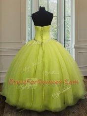 Colorful Yellow Green Lace Up Sweet 16 Quinceanera Dress Beading and Belt Sleeveless Floor Length