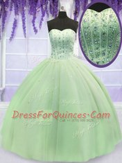 Yellow Green Sweetheart Neckline Beading Sweet 16 Quinceanera Dress Sleeveless Lace Up