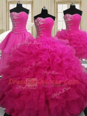 Trendy Four Piece Organza Sleeveless Floor Length Quinceanera Dress and Beading