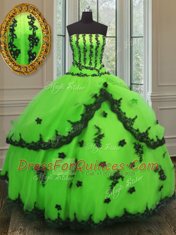 Top Selling Sleeveless Floor Length Appliques Lace Up 15 Quinceanera Dress with