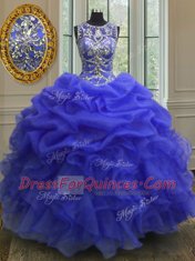 Scoop Sleeveless Organza Quinceanera Dresses Beading and Ruffles Lace Up