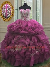 Organza Sleeveless Floor Length Quince Ball Gowns and Beading and Ruffles