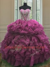 Organza Sleeveless Floor Length Quince Ball Gowns and Beading and Ruffles
