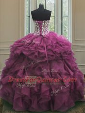 Organza Sleeveless Floor Length Quince Ball Gowns and Beading and Ruffles