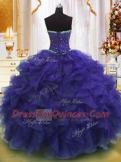 Sexy Strapless Sleeveless Organza Quinceanera Gowns Beading and Ruffles Lace Up