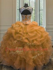 Classical Orange Scoop Lace Up Beading and Ruffles and Pick Ups Quinceanera Dresses Sleeveless