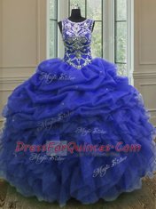 Exceptional Scoop Sleeveless Lace Up Floor Length Beading and Ruffles and Pick Ups 15th Birthday Dress