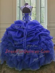 Exceptional Scoop Sleeveless Lace Up Floor Length Beading and Ruffles and Pick Ups 15th Birthday Dress