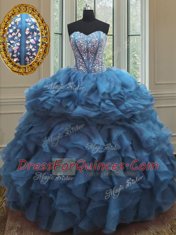 Affordable Sleeveless Beading and Ruffles Lace Up Quinceanera Dress