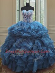Affordable Sleeveless Beading and Ruffles Lace Up Quinceanera Dress