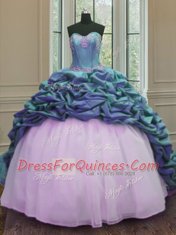 Traditional Sweetheart Sleeveless Organza and Taffeta Quinceanera Dresses Beading and Appliques and Pick Ups Sweep Train Lace Up