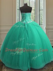 Exquisite Sequins Floor Length Turquoise Quinceanera Gowns Sweetheart Sleeveless Lace Up