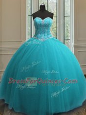 Floor Length Ball Gowns Sleeveless Aqua Blue Sweet 16 Quinceanera Dress Lace Up