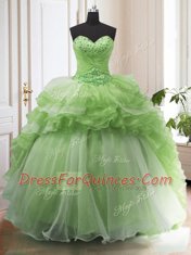 Clearance Organza Lace Up Sweet 16 Dress Sleeveless With Train Court Train Beading and Ruffled Layers