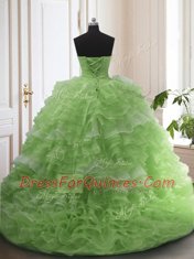 Clearance Organza Lace Up Sweet 16 Dress Sleeveless With Train Court Train Beading and Ruffled Layers