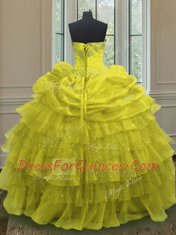 Organza Sweetheart Sleeveless Lace Up Beading and Ruffled Layers and Pick Ups Sweet 16 Quinceanera Dress in Yellow