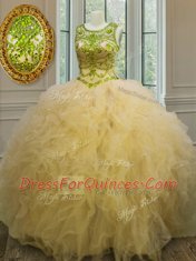 Fantastic Scoop Floor Length Ball Gowns Sleeveless Light Yellow Sweet 16 Quinceanera Dress Lace Up