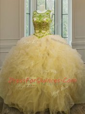 Fantastic Scoop Floor Length Ball Gowns Sleeveless Light Yellow Sweet 16 Quinceanera Dress Lace Up