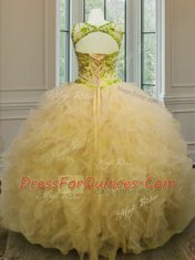 Fantastic Scoop Floor Length Ball Gowns Sleeveless Light Yellow Sweet 16 Quinceanera Dress Lace Up