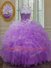 Free and Easy Scoop Floor Length Ball Gowns Sleeveless Lilac Quinceanera Gowns Lace Up
