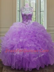 Free and Easy Scoop Floor Length Ball Gowns Sleeveless Lilac Quinceanera Gowns Lace Up