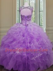 Free and Easy Scoop Floor Length Ball Gowns Sleeveless Lilac Quinceanera Gowns Lace Up