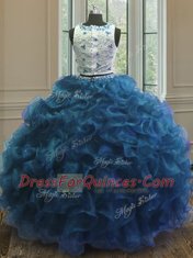 High End Scoop Clasp Handle Organza Sleeveless Floor Length Sweet 16 Quinceanera Dress and Beading and Lace and Ruffles
