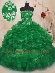 Colorful Green Lace Up Quinceanera Dresses Beading and Appliques and Ruffles Sleeveless Floor Length
