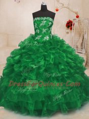 Colorful Green Lace Up Quinceanera Dresses Beading and Appliques and Ruffles Sleeveless Floor Length