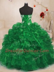 Colorful Green Lace Up Quinceanera Dresses Beading and Appliques and Ruffles Sleeveless Floor Length